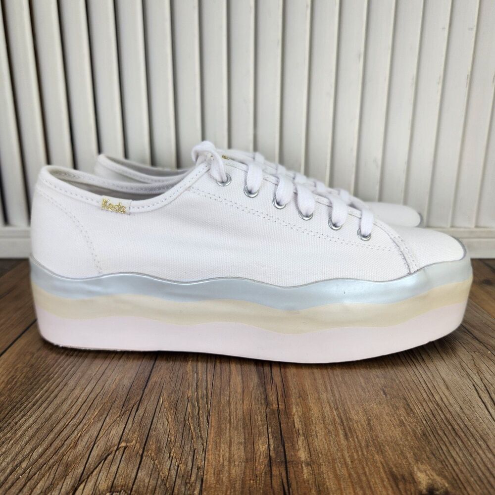 Keds Triple Up Canvas Wave Platform Shoes Womens Sz 7 M White Pastel Low WF66008 - Picture 2 of 11